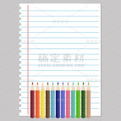 笔记本纸和彩色铅笔
