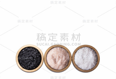 海盐，粉红色和黑色-各种盐