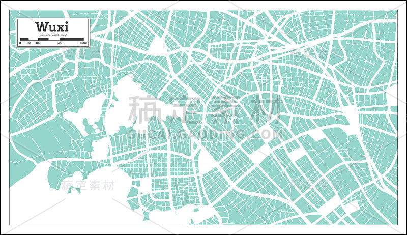 复古风格的无锡中国城市地图。略图。