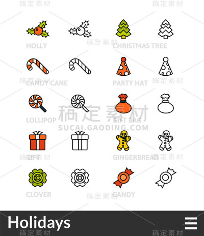 黑色和彩色轮廓图标，细描线条风格设计