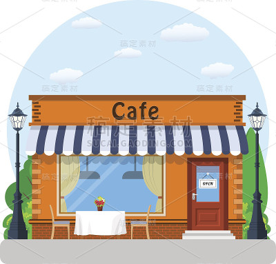 咖啡馆商店外观。