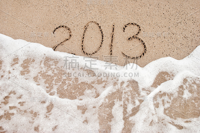 Text 2013 wash away, beach concept for New Year 20