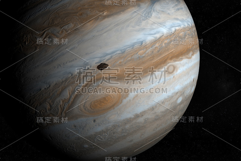 卫星木卫五，围绕木星行星运行。三维渲染