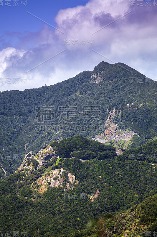 马斯卡村的风景与棕榈树和山脉