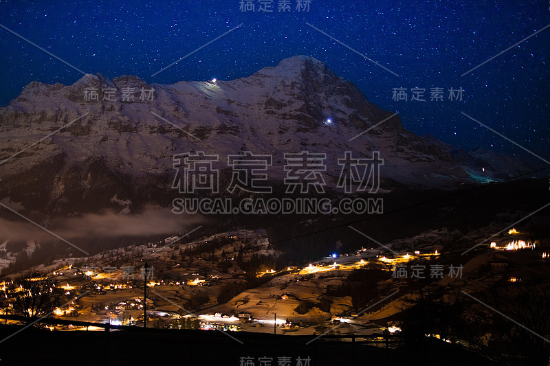 夜景，艾格北脸，阿尔卑斯山，瑞士