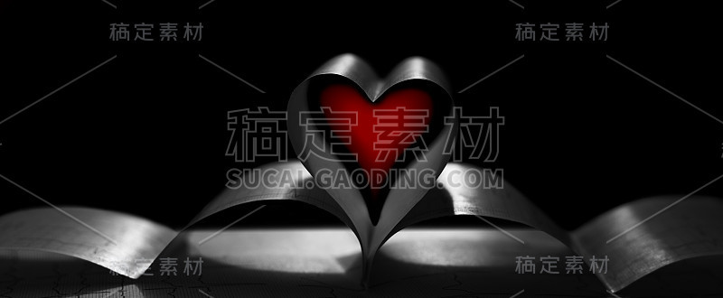 在黑暗中打印出由心电图制成的红色心脏形状。横幅。心血管疾病，查心概念。特写镜头