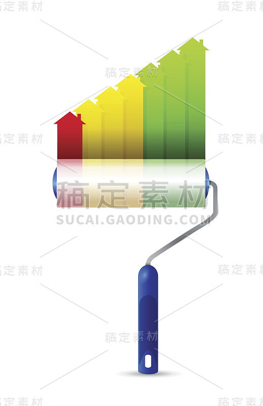 油漆滚轴上的房地产图形插图设计有白色