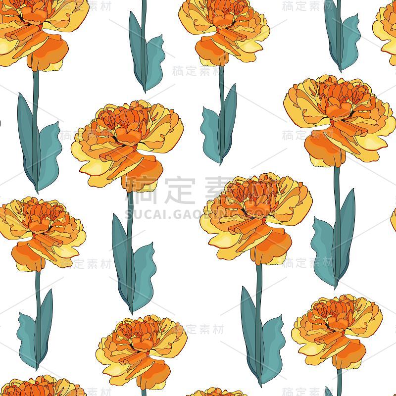 Seamless pattern of a yellow Tulip flowers on a wh