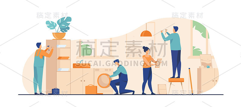 在客户家里工作的勤杂工