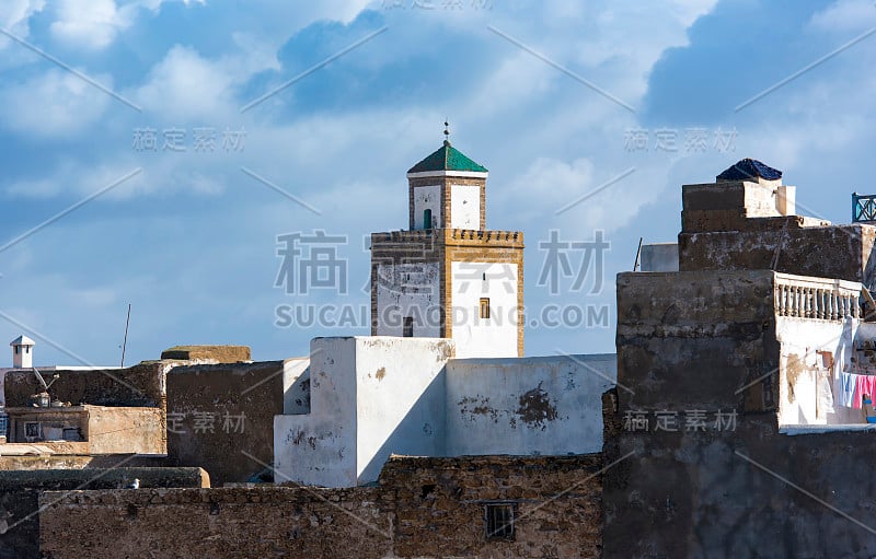 老麦地那地区的全景在Essaouira，摩洛哥