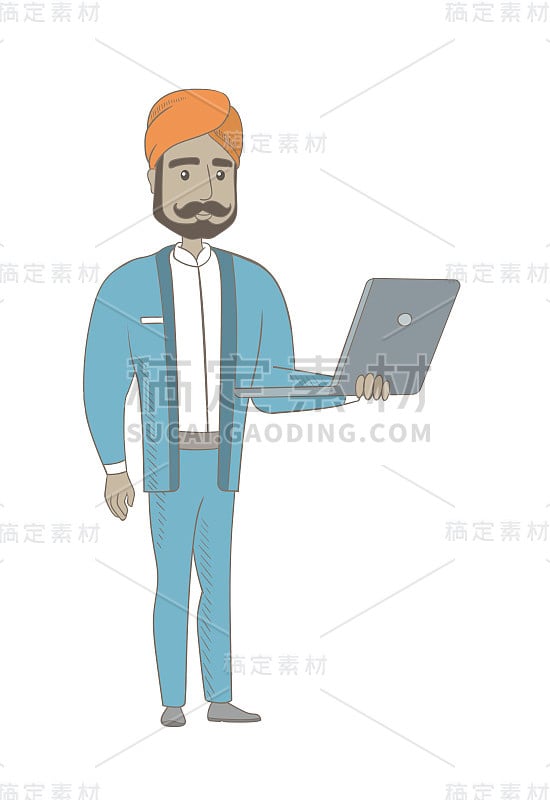 Hindu businessman using laptop