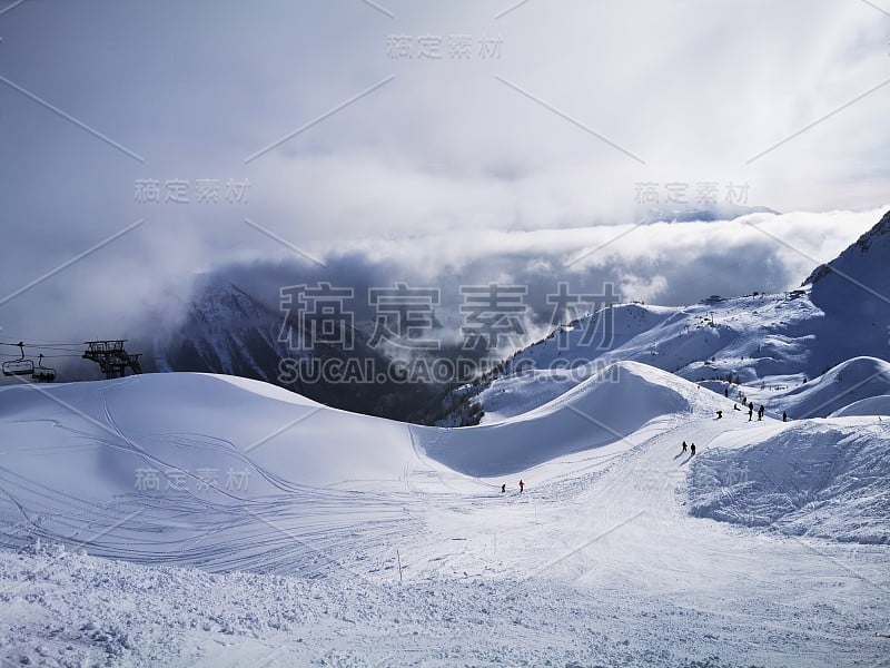 法国夏蒙尼，勃朗山，高山，滑雪，滑雪板，旅游，旅游，度假，美丽的雪冬天