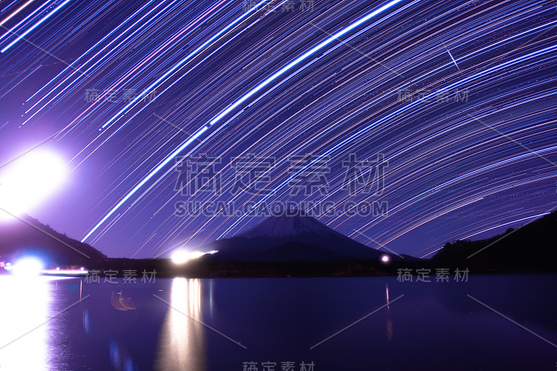 富士山，障子湖还有冬季星星的轨迹