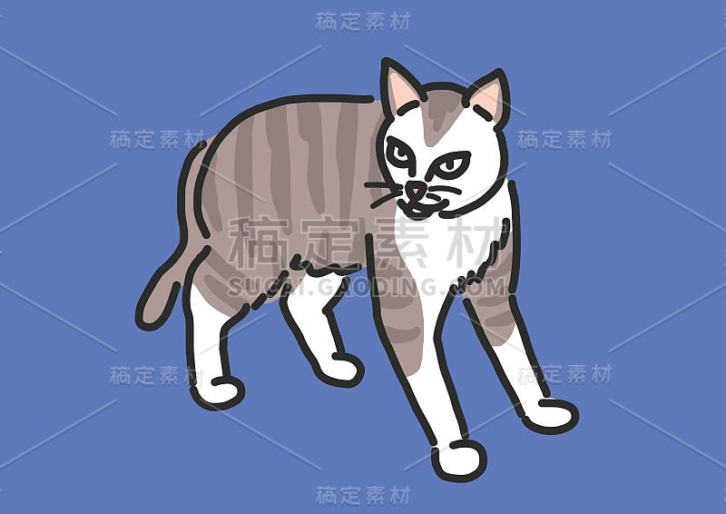 可爱的卡通猫。手绘。画线。矢量插图。