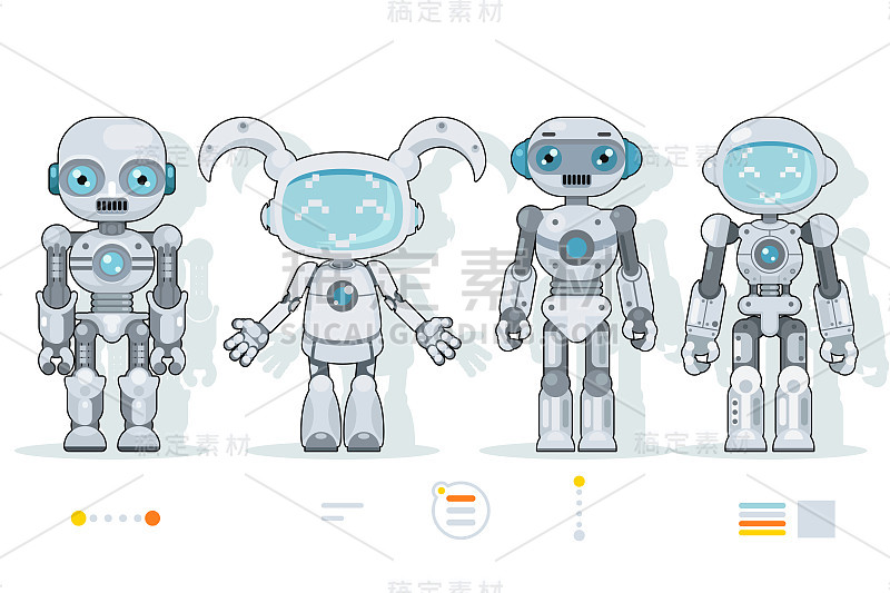 未来机器人机器人人物人工智能信息界面平面设计图标集矢量插图