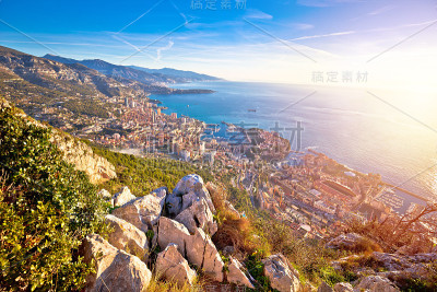 摩纳哥公国鸟瞰日出全景