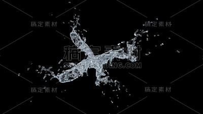 水花与水滴在黑色的背景。三维演示