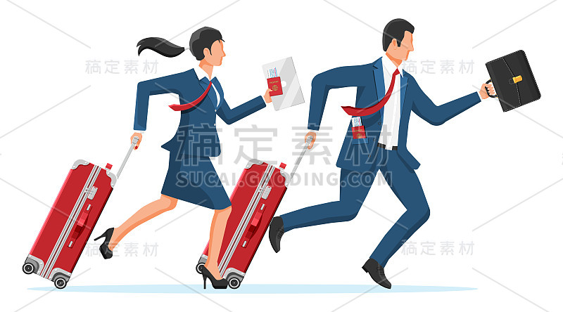 带旅行袋的男人和女人。商务旅行