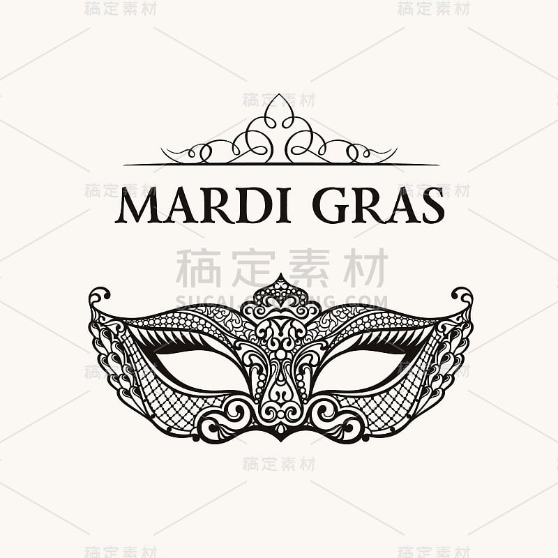 漂亮的蕾丝面具。Mardi Gras矢量背景