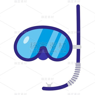 蓝色潜水面罩孤立在白色背景。带通气管的塑料护目镜矢量图。