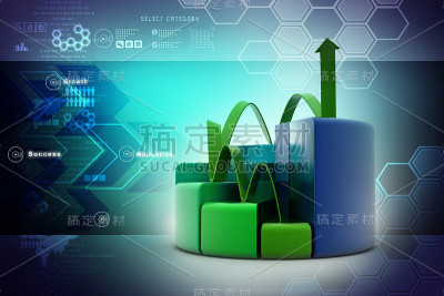 金融饼状图和带有增长箭头的条形图