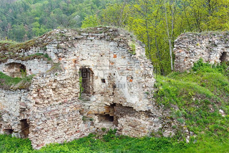 Jazlovets城堡春天的废墟，Ternopil地区，乌克兰。