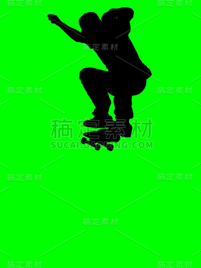 一个剪影的滑板在绿色的背景
