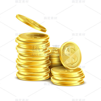 矢量3d现实的金币堆栈
