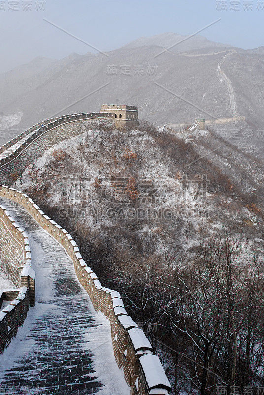 雪景中的中国长城