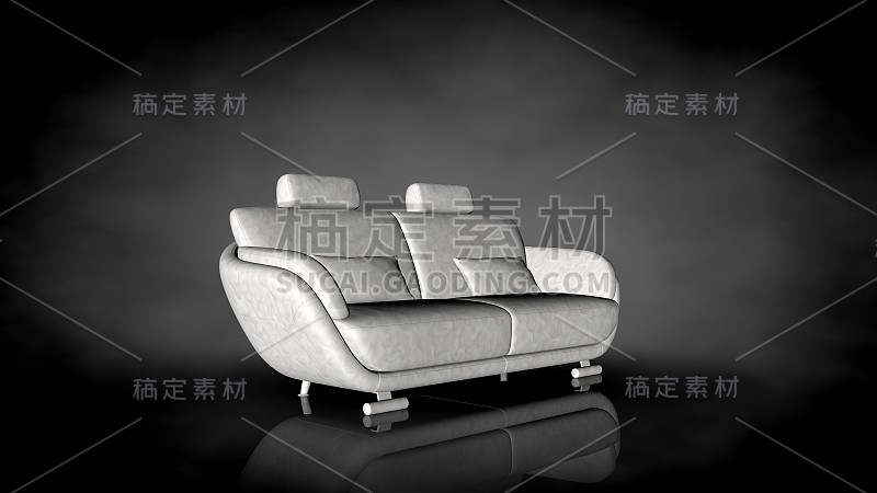 黑色背景上的白色椅子的3d渲染