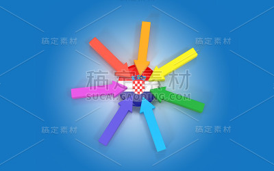 克罗地亚国旗由3D Mukti彩色商业图表箭头标志指向蓝色背景