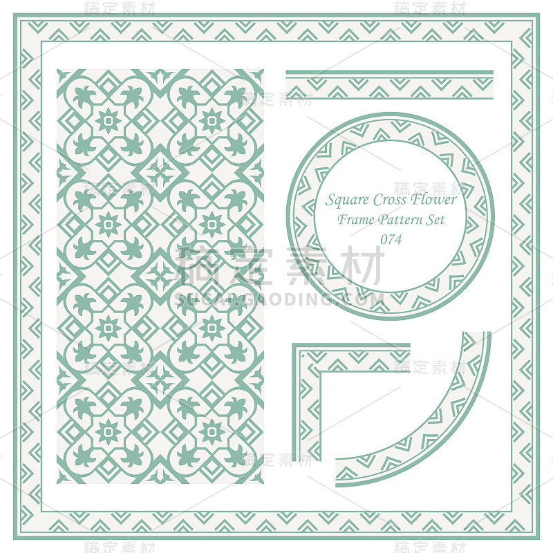 Vintage Frame Pattern Set 074 Square Cross Flower