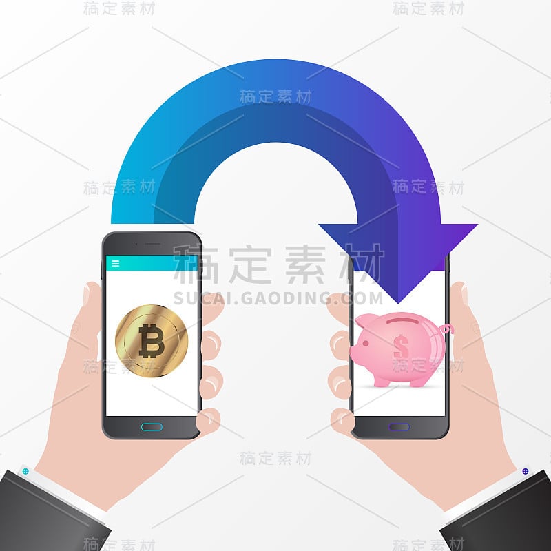 比特币移动钱包。Cryptocurrency事务的概念。向量