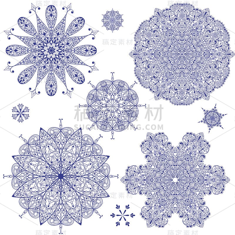 向量蓝色高度详细的雪花