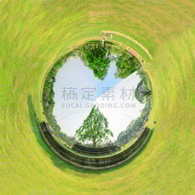 360全景俯瞰日落时分的城市全景/环形城市全景