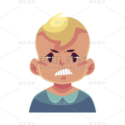 小男孩脸上，愤怒的表情