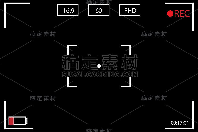 数码摄像机对焦画面。黑色取景器摄像机记录。矢量图