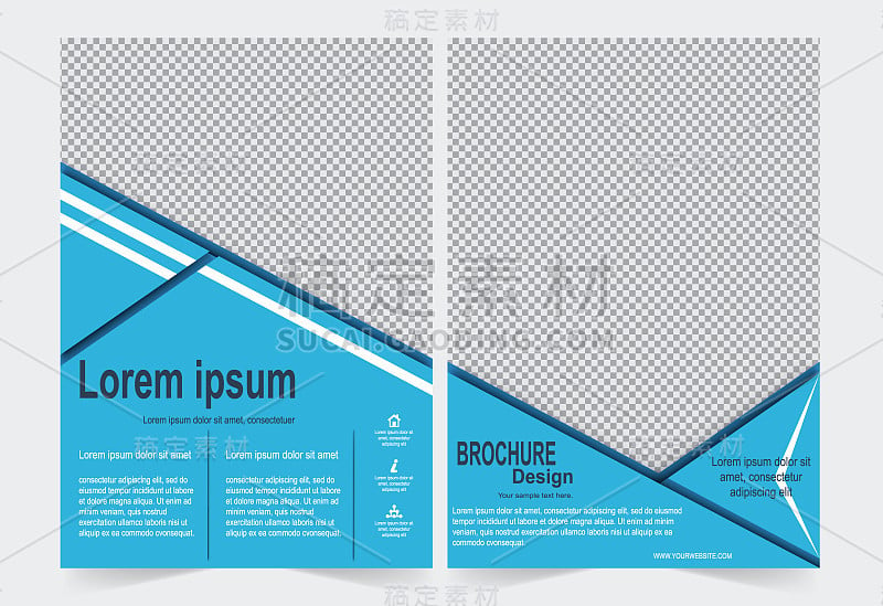 蓝色宣传册模板传单设计，正面和背面模板为年度报告