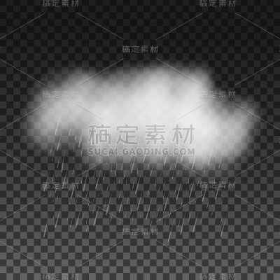 矢量现实孤立的云与雨的透明背景装饰和天气概念的效果。