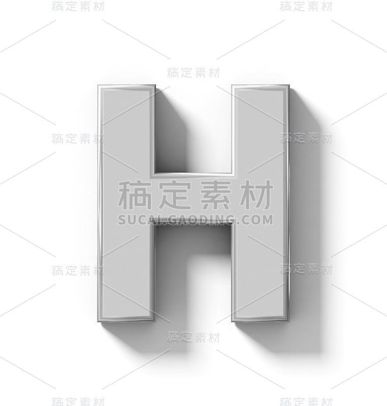 字母H 3D银孤立在白色与阴影正交投影