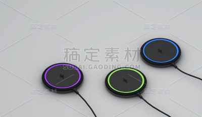 三个现代无线手机充电器。3 d渲染。