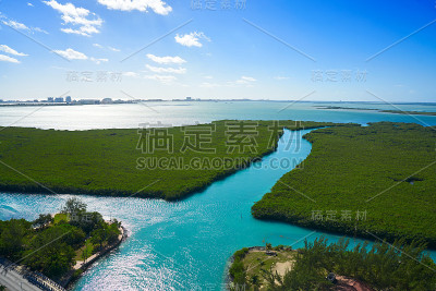 Nichupte泻湖坎昆鸟瞰图