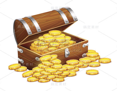 海盗的箱子里装满了金币财宝