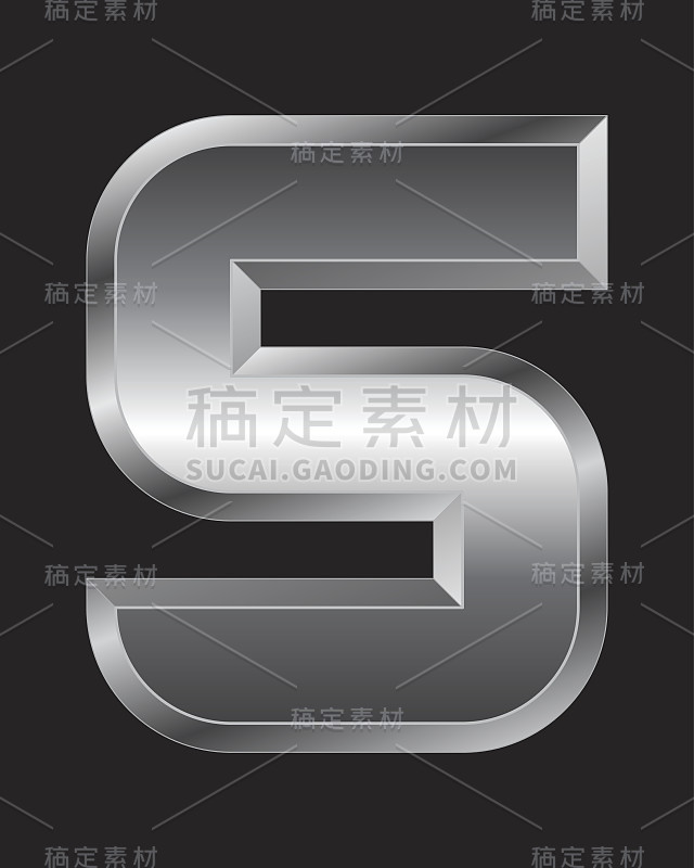 矩形斜面金属字体-数字5