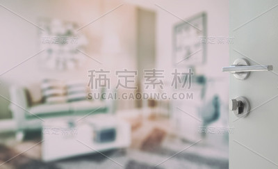 打开白色的门，客厅在现代室内风格
