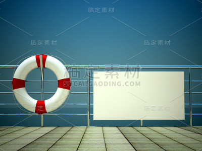 3d生命环和空广告牌在海上