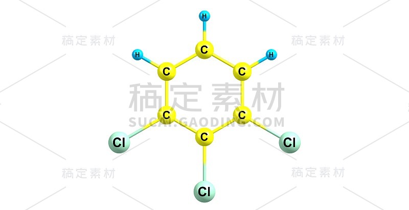 1,2,3-三氯苯分子结构孤立于白色上