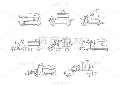 素描集许多书与小人。