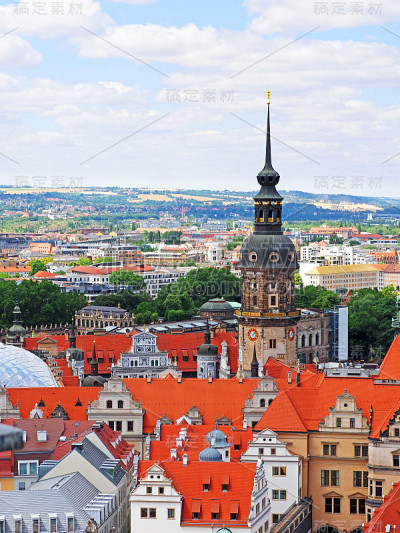 德国德累斯顿。从空中俯瞰城市。菜、Residenzschloss Hausmannsturm