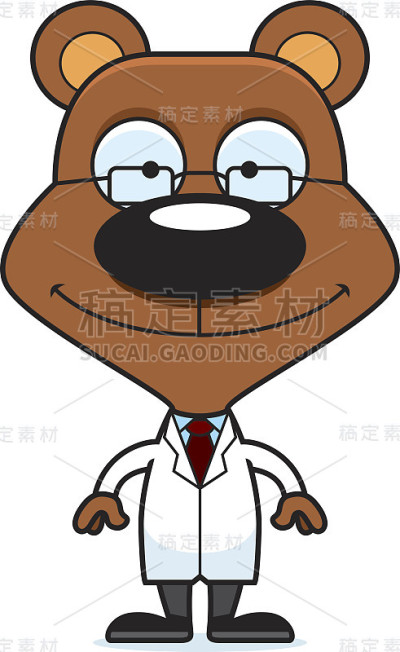 卡通微笑的科学家熊